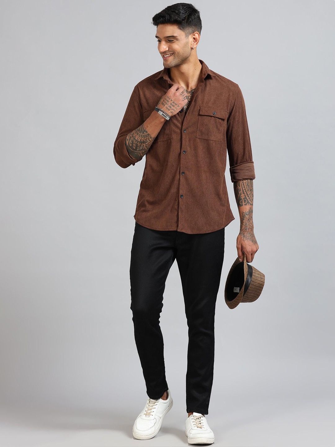 

HOUSE OF MAHNOTS Men Classic Opaque Casual Shirt, Brown