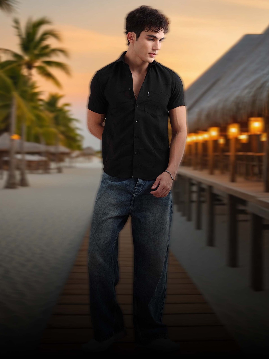 

HOUSE OF MAHNOTS Men Classic Opaque Casual Shirt, Black