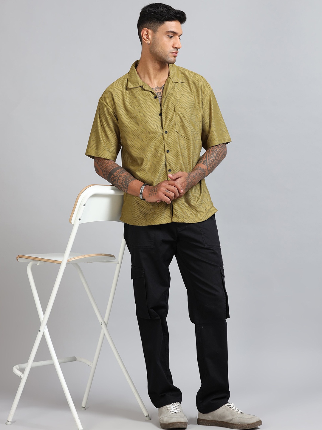 

HOUSE OF MAHNOTS Men Classic Opaque Casual Shirt, Olive