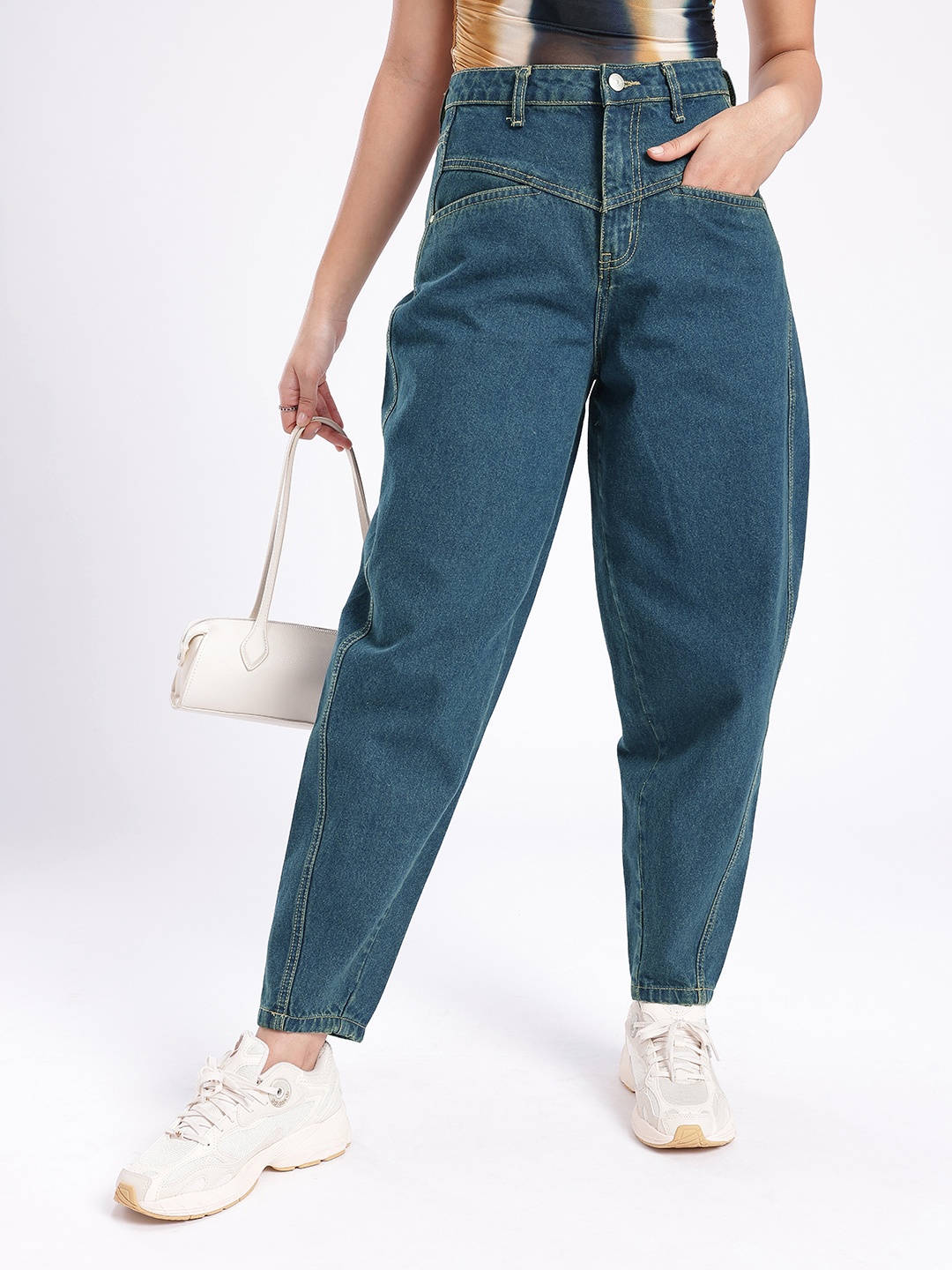 

glitchez Women Street Savvy Barrel Fit Jeans, Blue