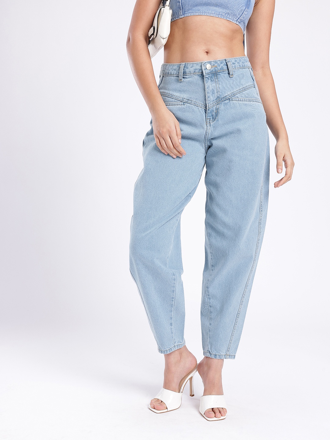 

glitchez Women Street Savvy Barrel Fit Jeans, Blue
