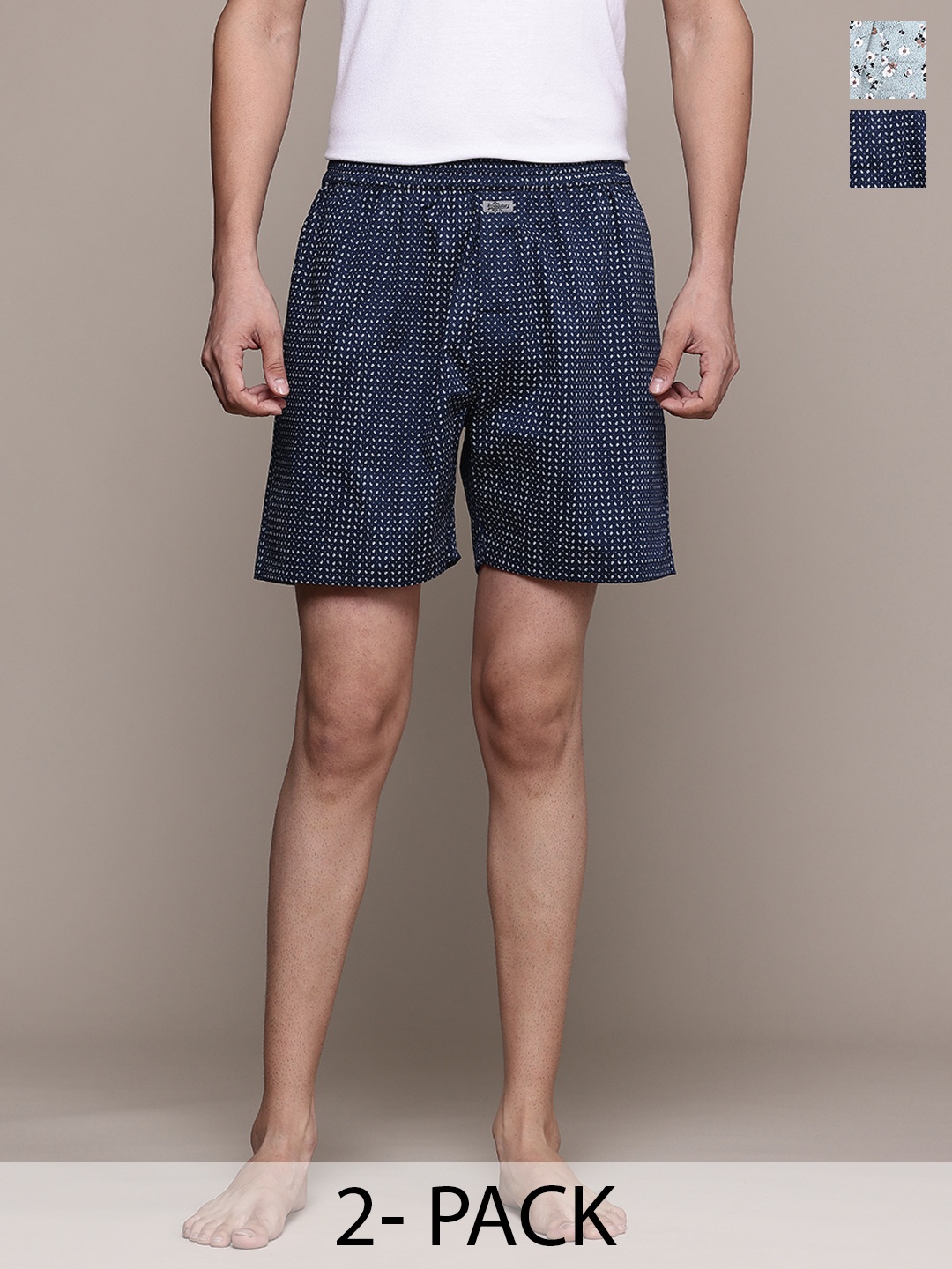 

The Roadster Lifestyle Co. Men Pack Of 2 Assorted Pure Cotton Boxers, Navy blue