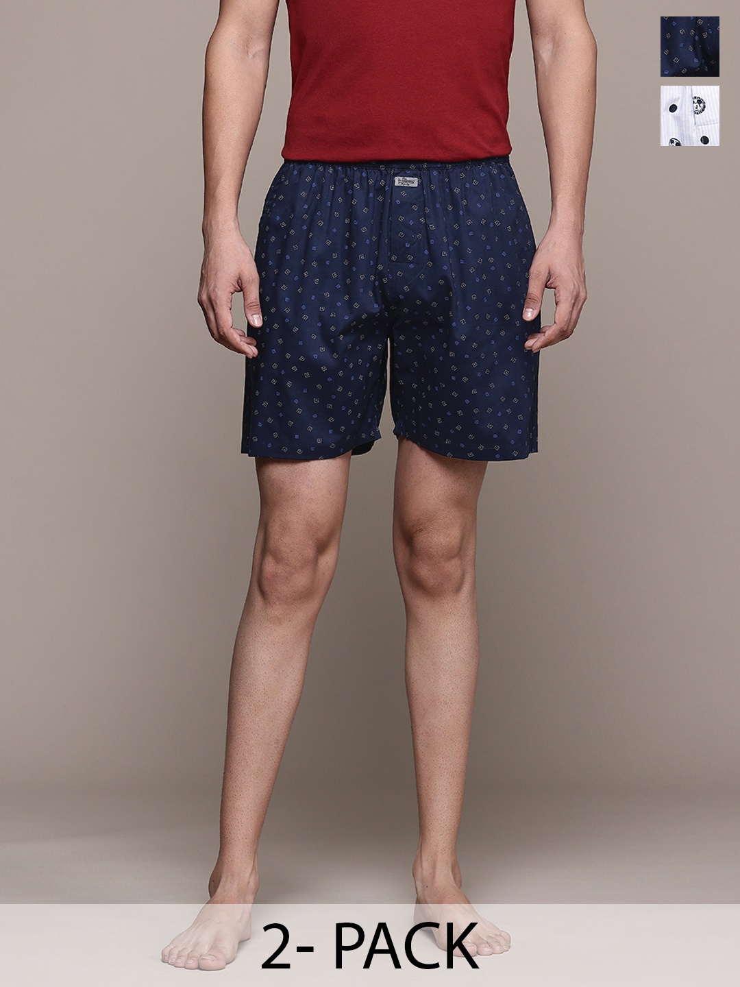 

The Roadster Lifestyle Co. Men Pack Of 2 Assorted Pure Cotton Boxers, Navy blue