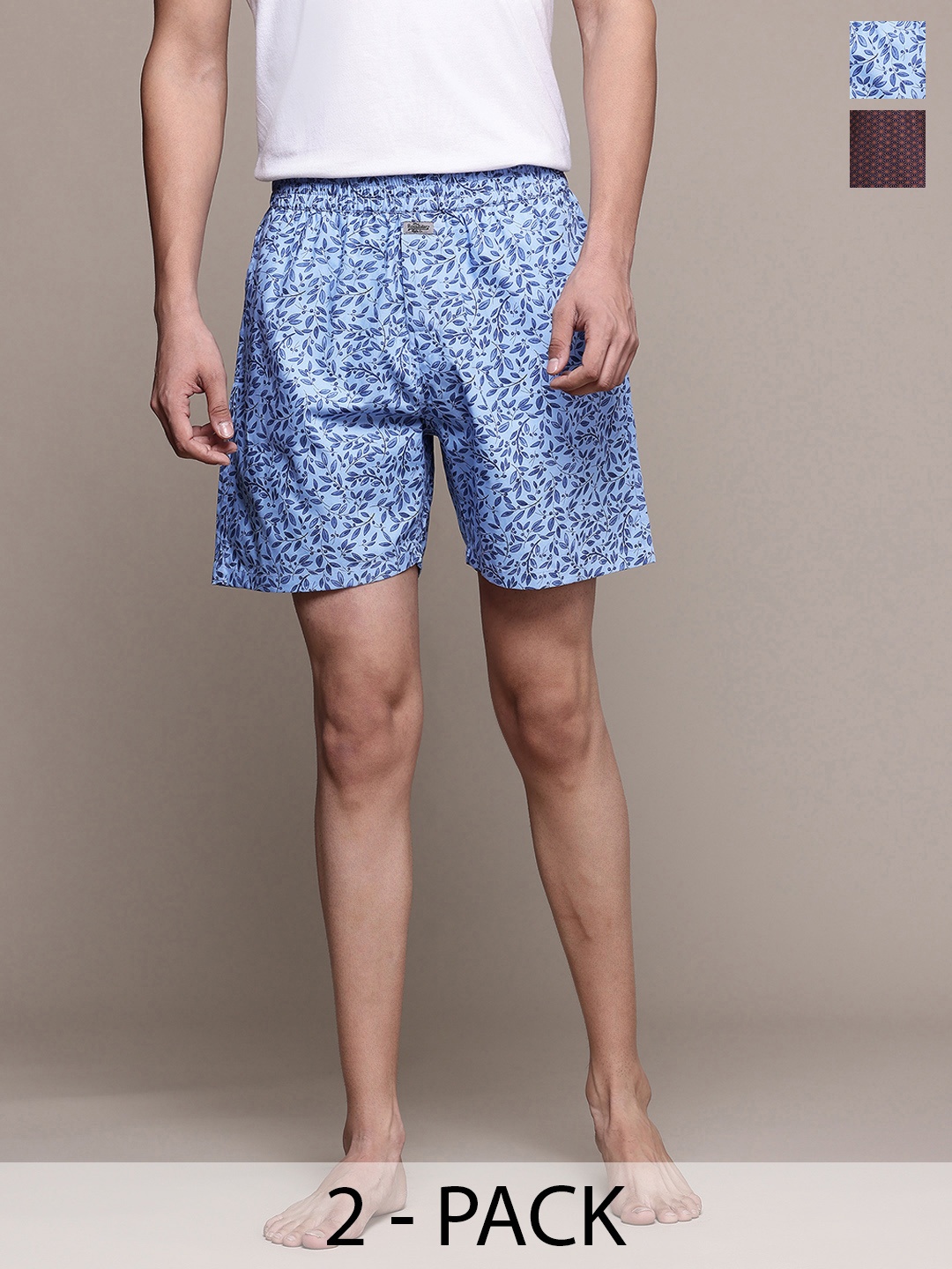 

The Roadster Lifestyle Co. Men Pack Of 2 Assorted Pure Cotton Boxers, Blue