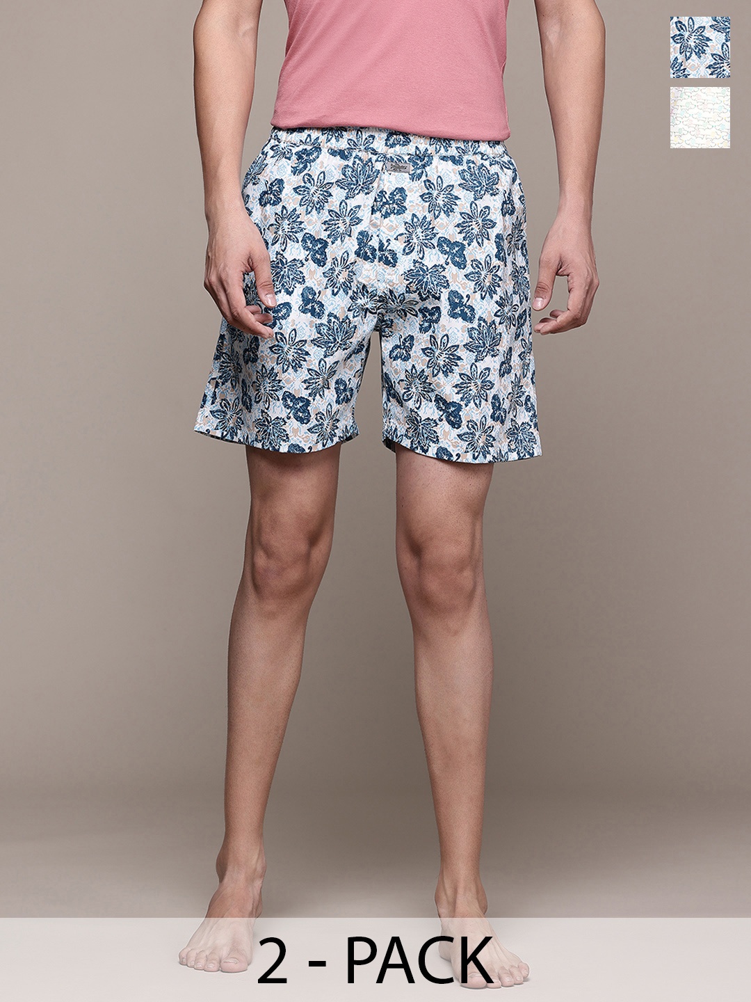 

The Roadster Lifestyle Co. Men Pack Of 2 Assorted Pure Cotton Boxers, Blue