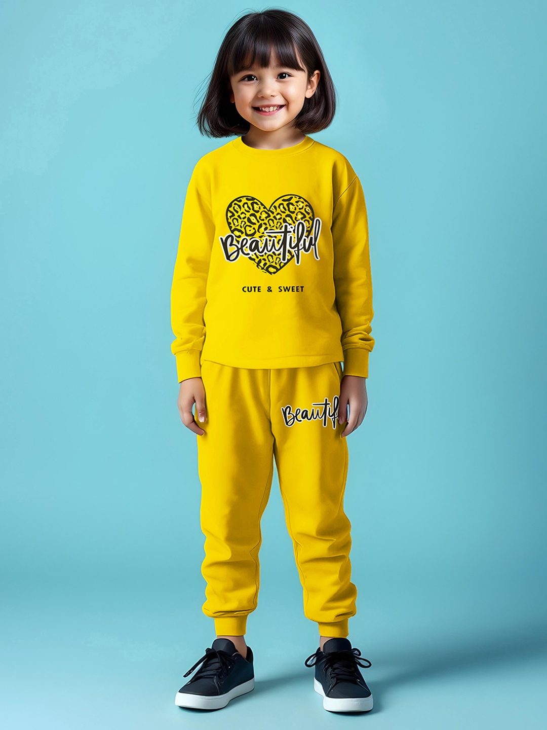 

YK X Trampoline Girls Printed T-shirt with Trousers, Yellow