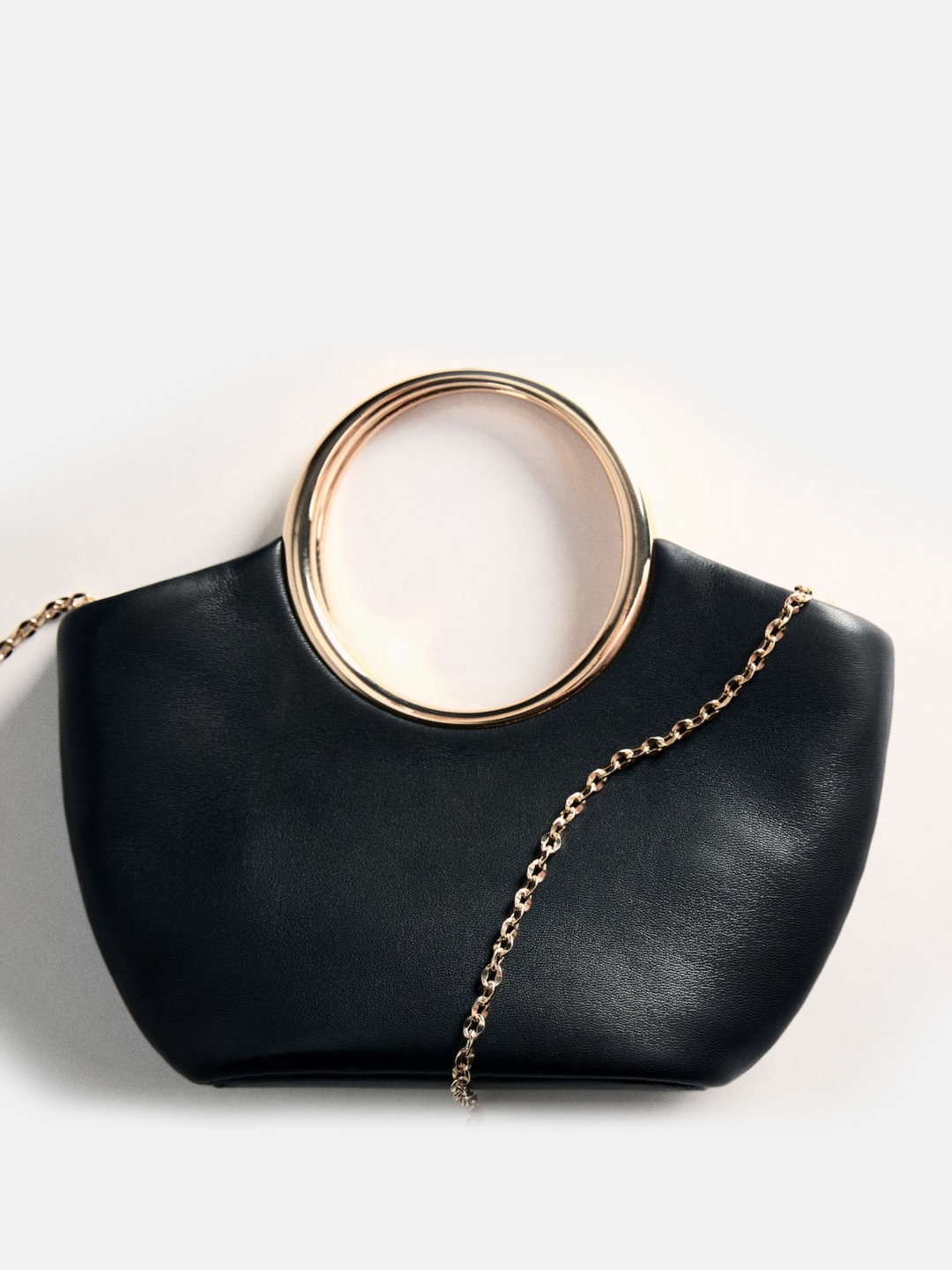 

MANGO Faux Leather Handheld Bag with Detachable Sling Strap, Black