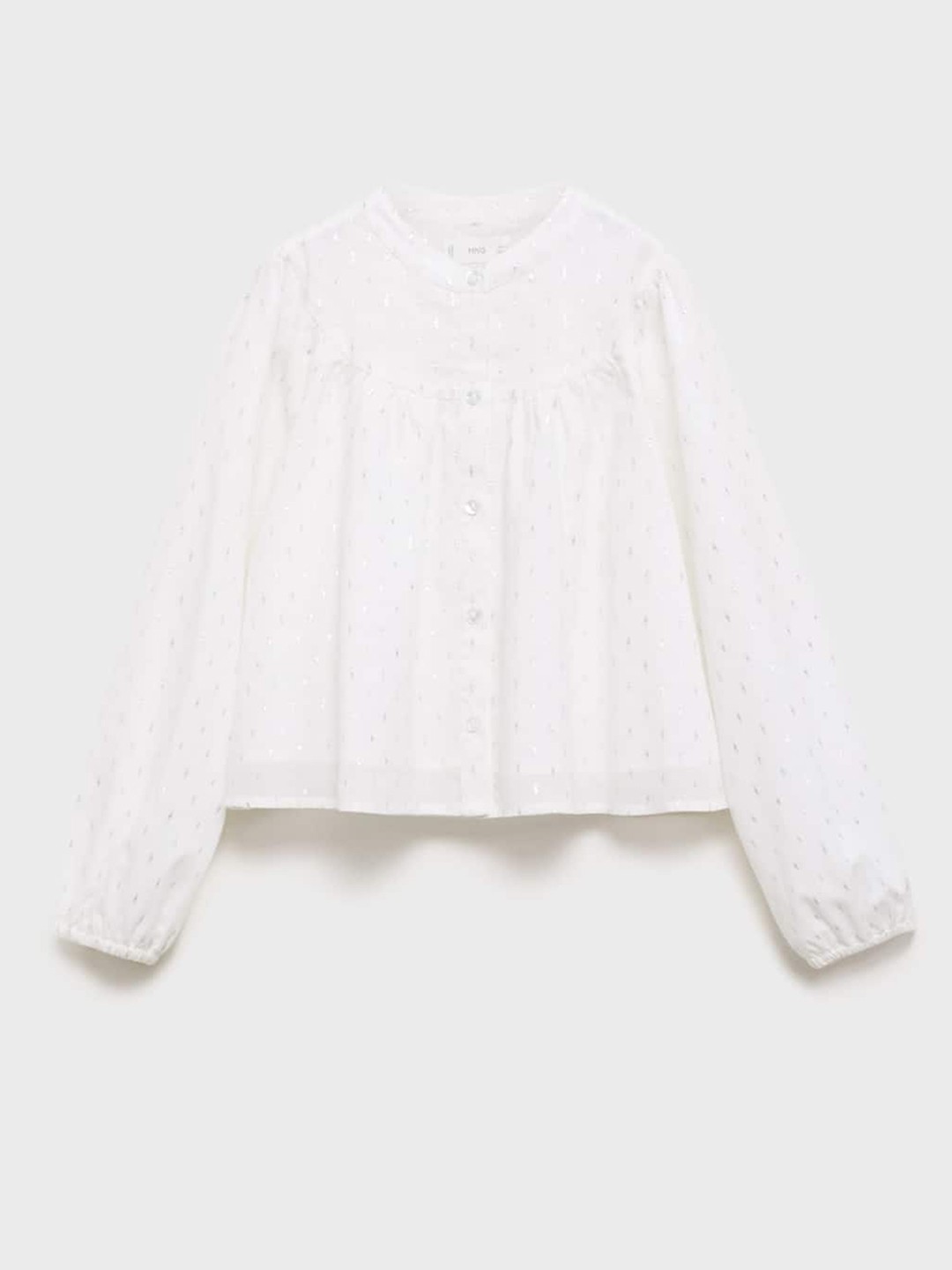 

Mango Kids Girls Puff Sleeves A-Line Top with Metallic Detailing, White