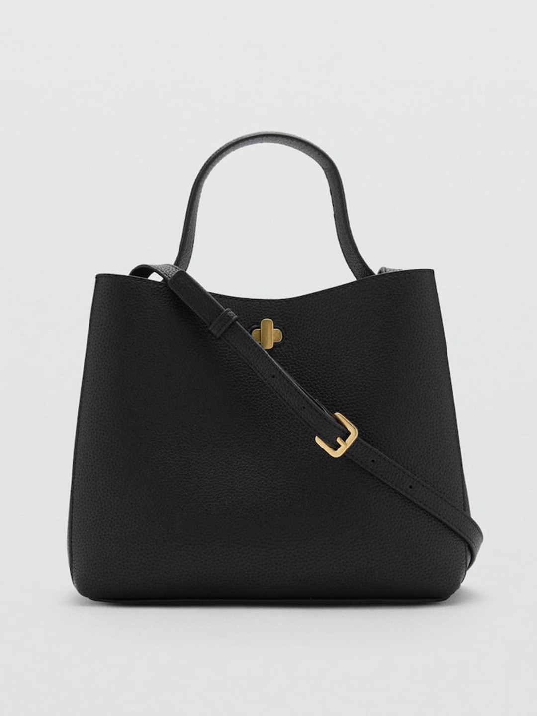 

MANGO Faux Leather Textured Handheld Bag, Black