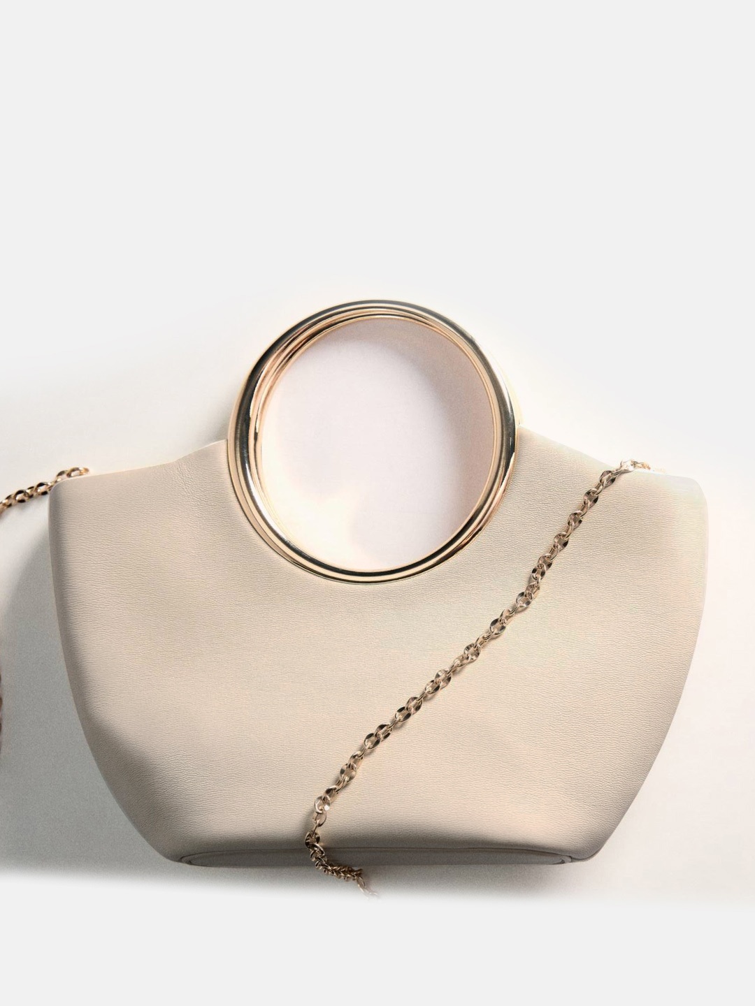 

MANGO Structured Handheld Bag with Metallic Detail, Beige