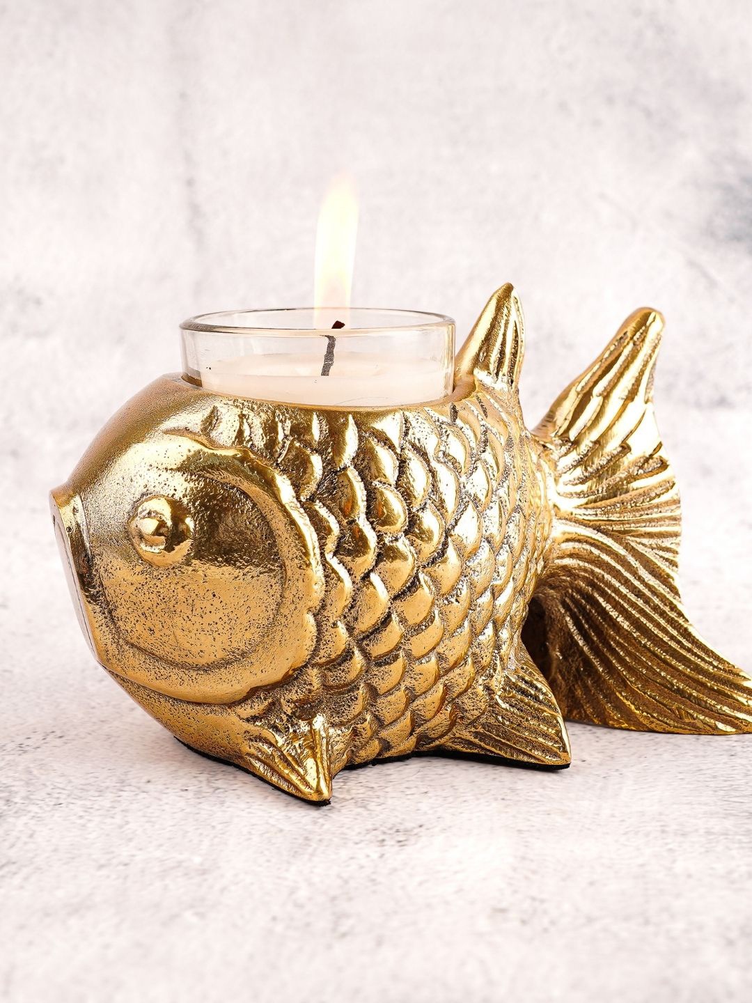 

BEHOMA Aluminium Fish-Shaped Candle Holder, Gold