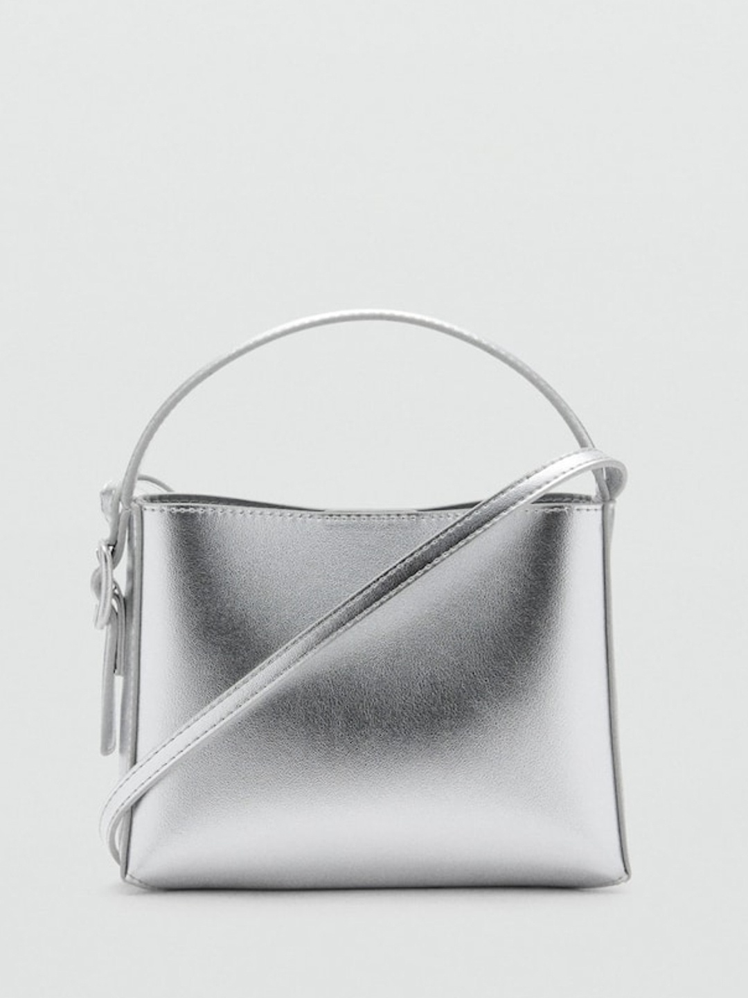 

MANGO Metallic Finish Handheld Bag with Detachable Sling, Silver