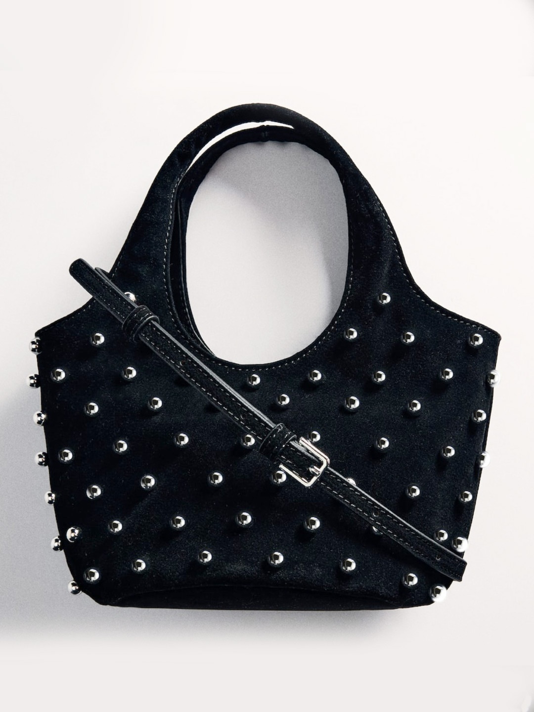 

MANGO Studded Handheld Bag with Sling, Black