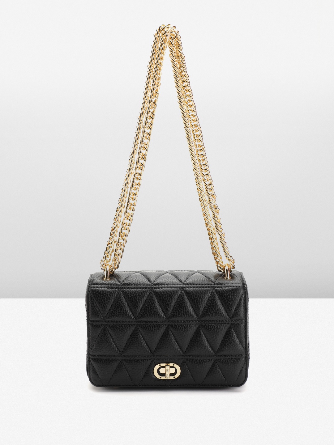 

Da Milano Quilted Textured Leather Structured Shoulder Bag, Black