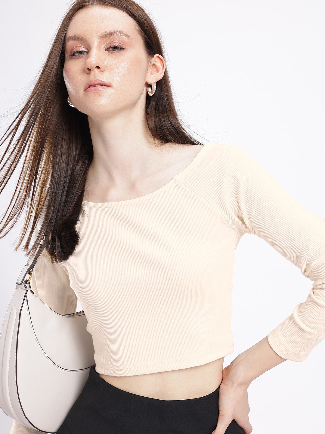 

glitchez Cool Vibe Ribbed Crop Top, Cream