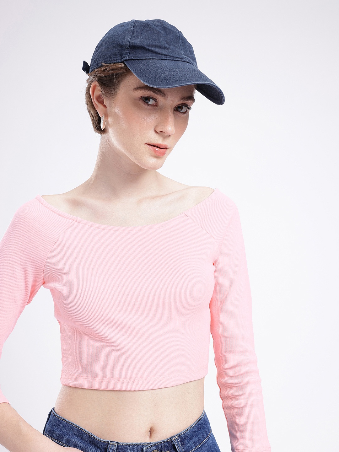 

glitchez Chic Vibe Ribbed Fitted Crop Top, Pink