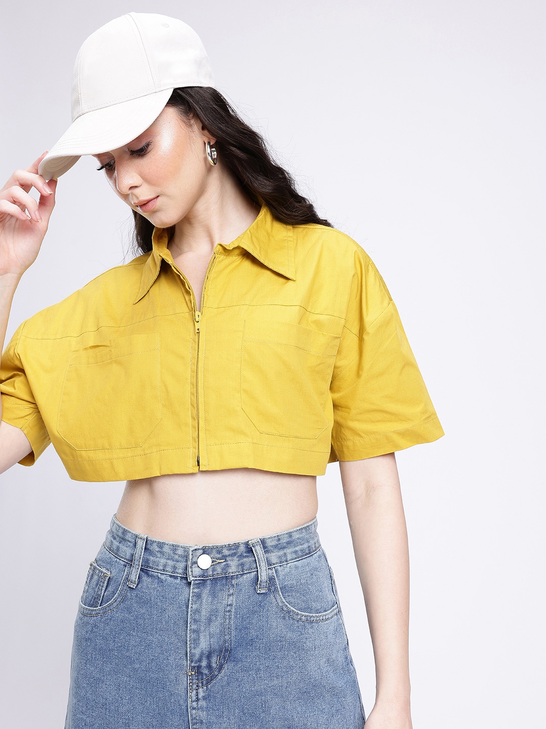 

glitchez Urban Chic Boxy Crop Shirt, Mustard