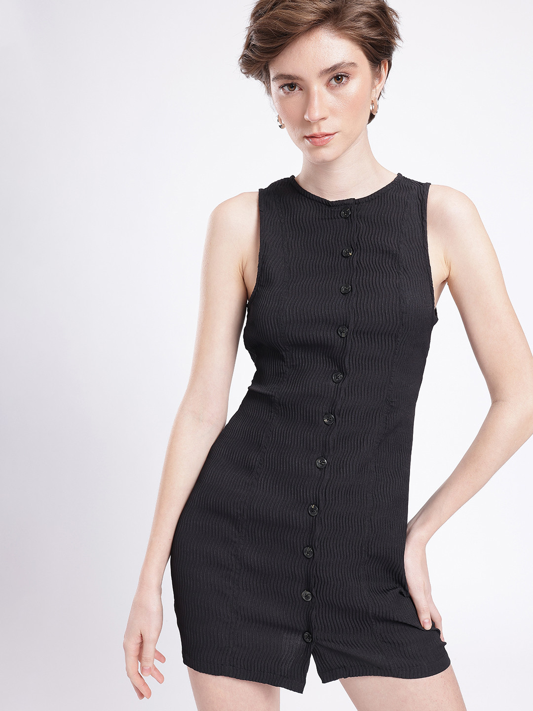 

glitchez Classic Chic Self Design Cut-Out Sheath Mini Dress, Black