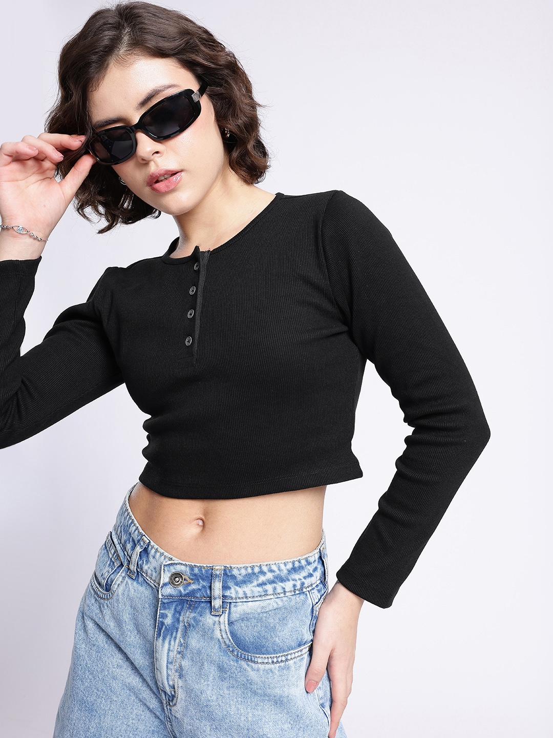 

glitchez Classic Chic Ribbed Crop Top, Black