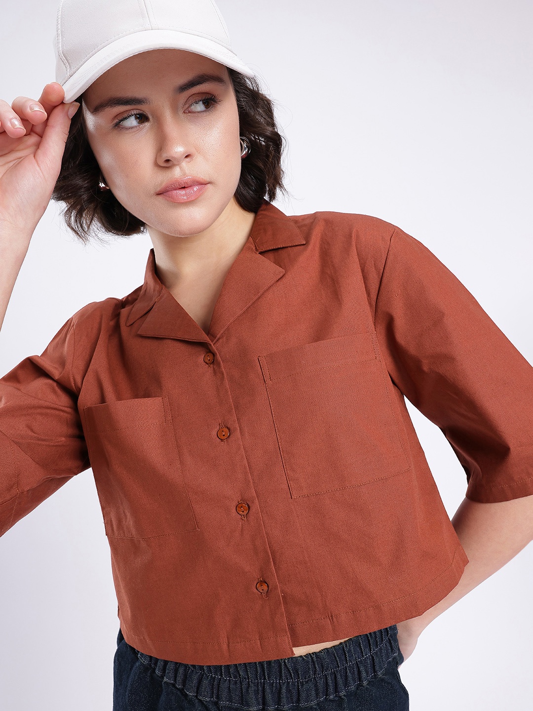 

glitchez Classic Touch Boxy Fit Crop Shirt, Brown