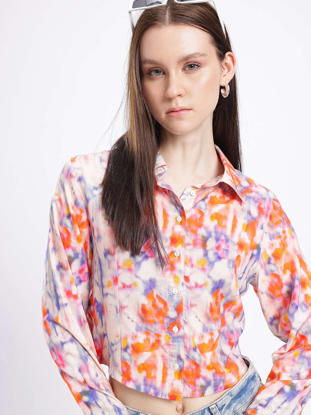 

glitchez Posh Elegance Dyed Smocked Crop Shirt, Multi