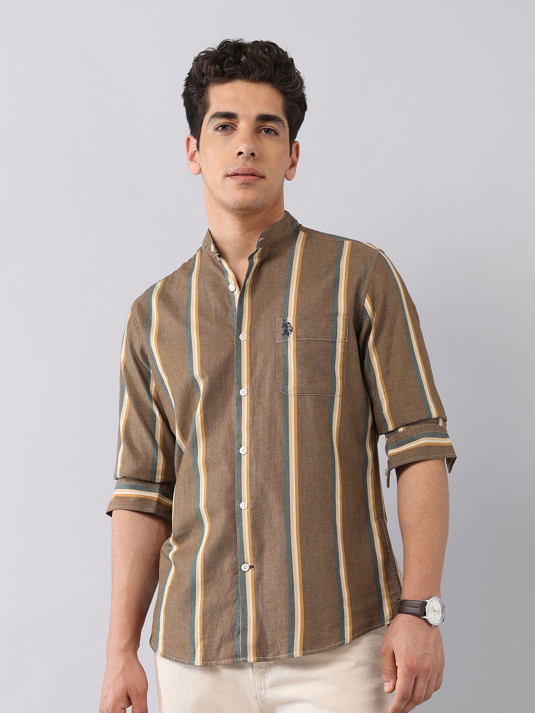

U.S. Polo Assn. Men Tailored Fit Gingham Checks Opaque Checked Casual Shirt, White