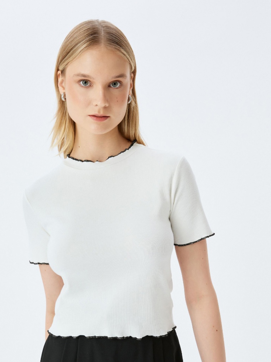 

Koton Women Solid Round Neck Cotton Slim Fit T-shirt, White