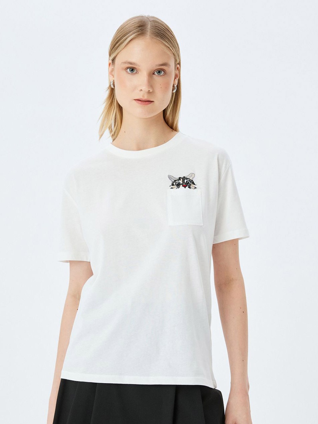 

Koton Women Solid Round Neck Cotton Relaxed Fit T-shirt, White