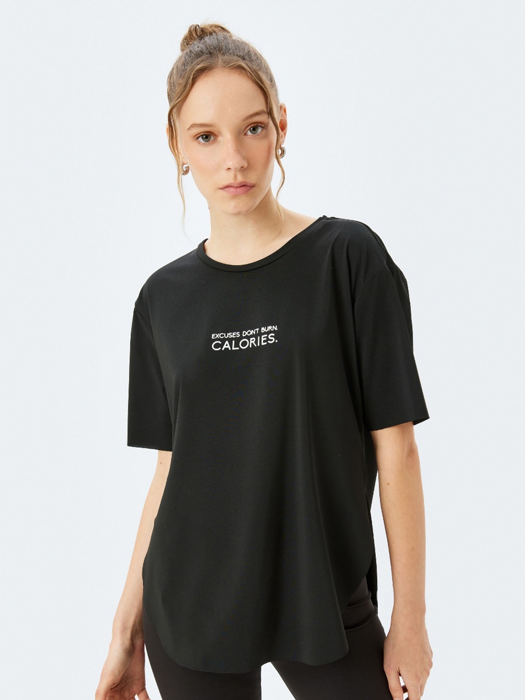

Koton Women Typography Printed Round Neck T-shirt, Black