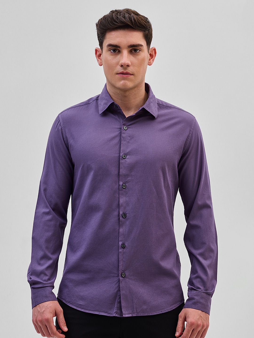 

Snitch Men Smart Slim Fit Solid Pure Cotton Formal Shirt, Purple