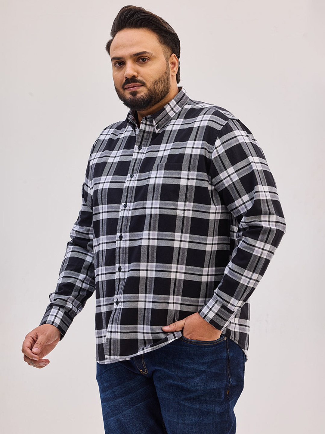 

Snitch Plus Size Men Classic Opaque Checked Casual Shirt, Black