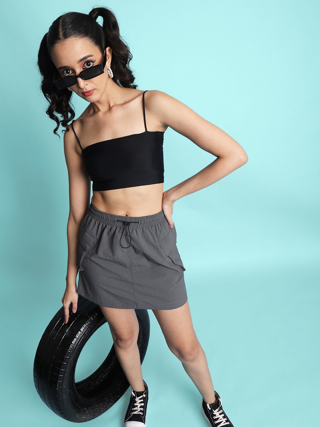 

Bene Kleed Women Crushed Cargo Pencil Mini Skirt, Grey