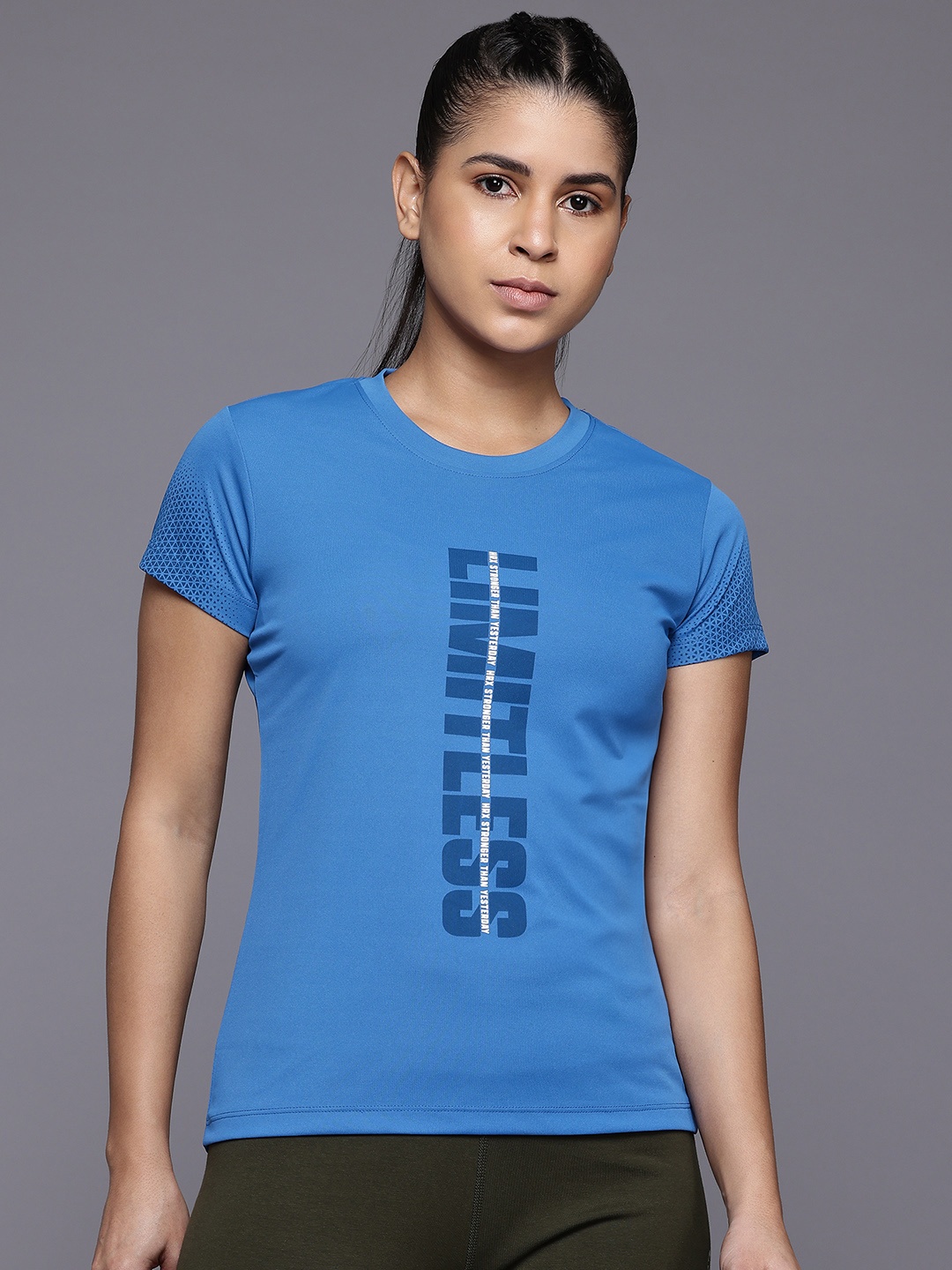 

HRX by Hrithik Roshan Women Typography Printed Rapid-Dry Training T-shirt, Blue