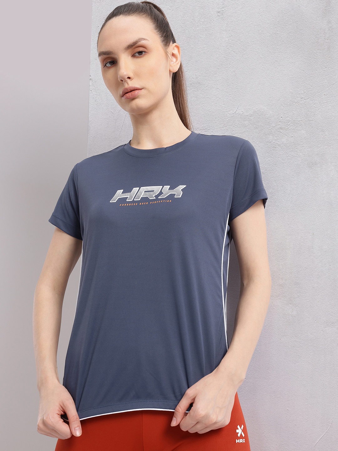

HRX by Hrithik Roshan Brand Logo Printed Rapid-Dry Training T-shirt, Blue