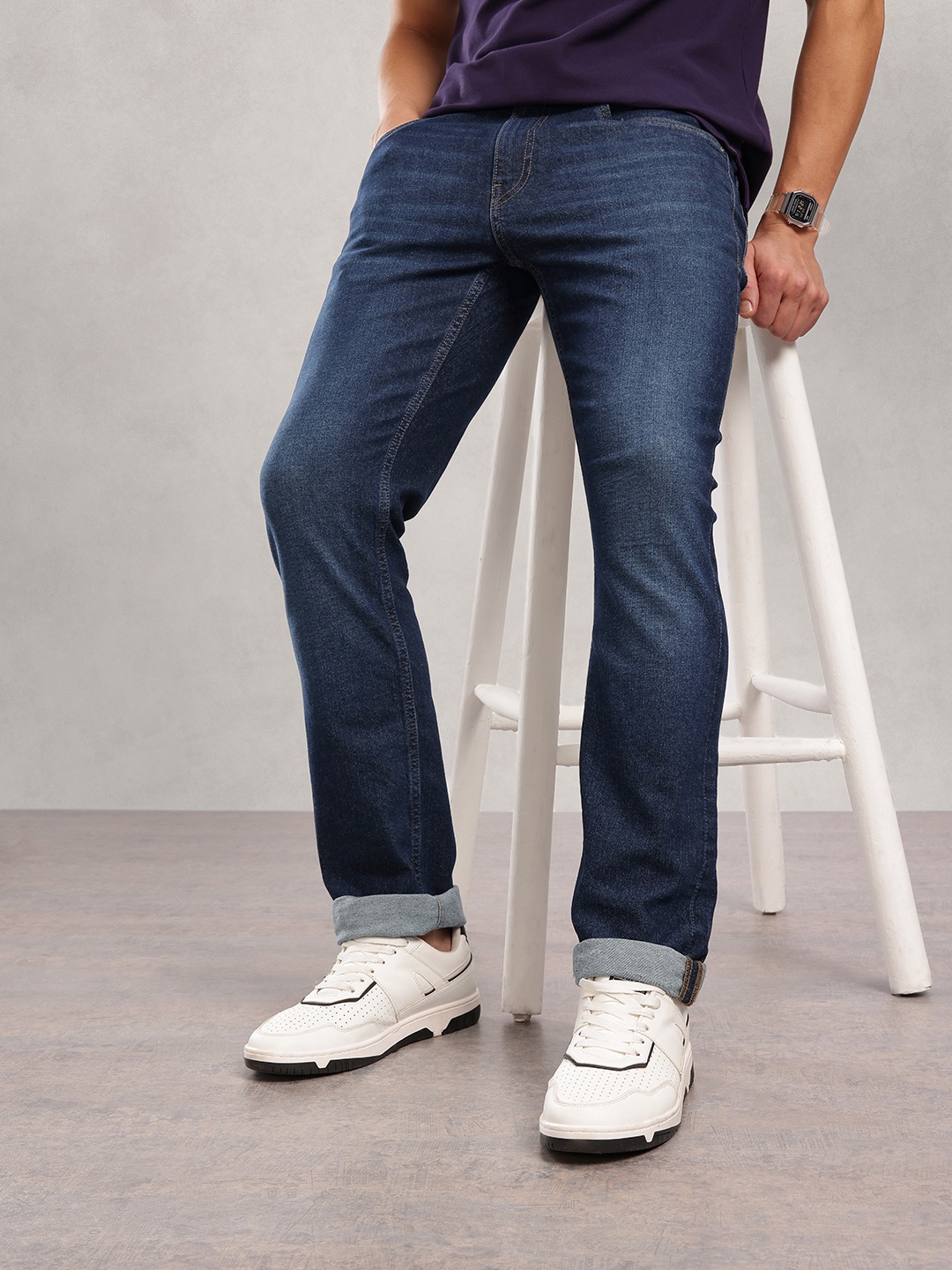 

Nautica Men Straight Fit Heavy Fade Stretchable Jeans, Blue