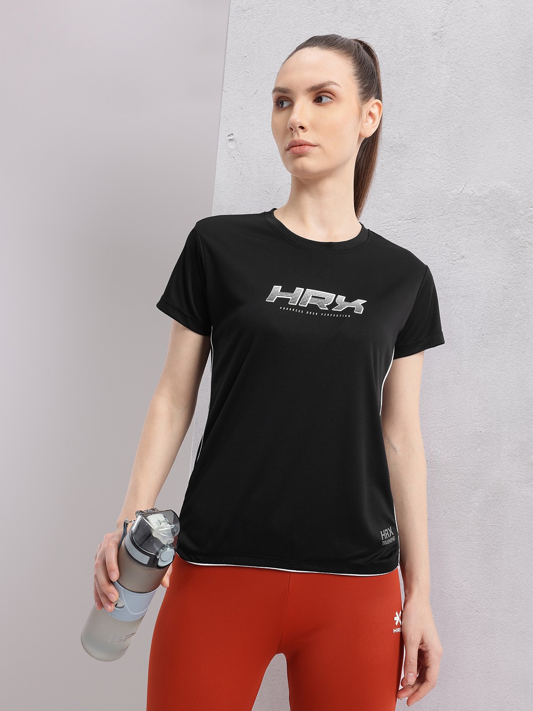

HRX by Hrithik Roshan Brand Logo Printed Rapid-Dry Training T-shirt, Black