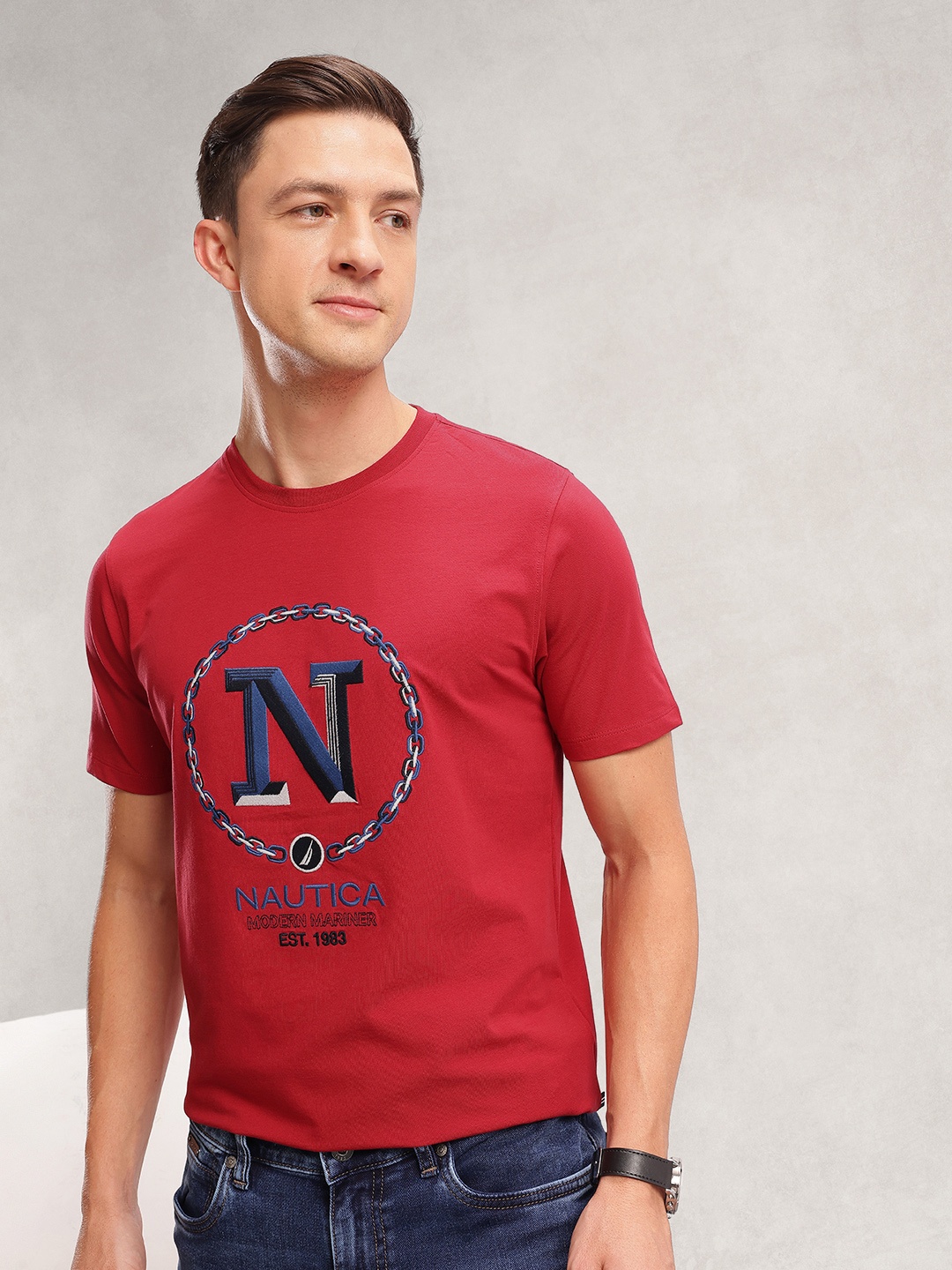 

Nautica Brand Logo Embroidered T-shirt, Red