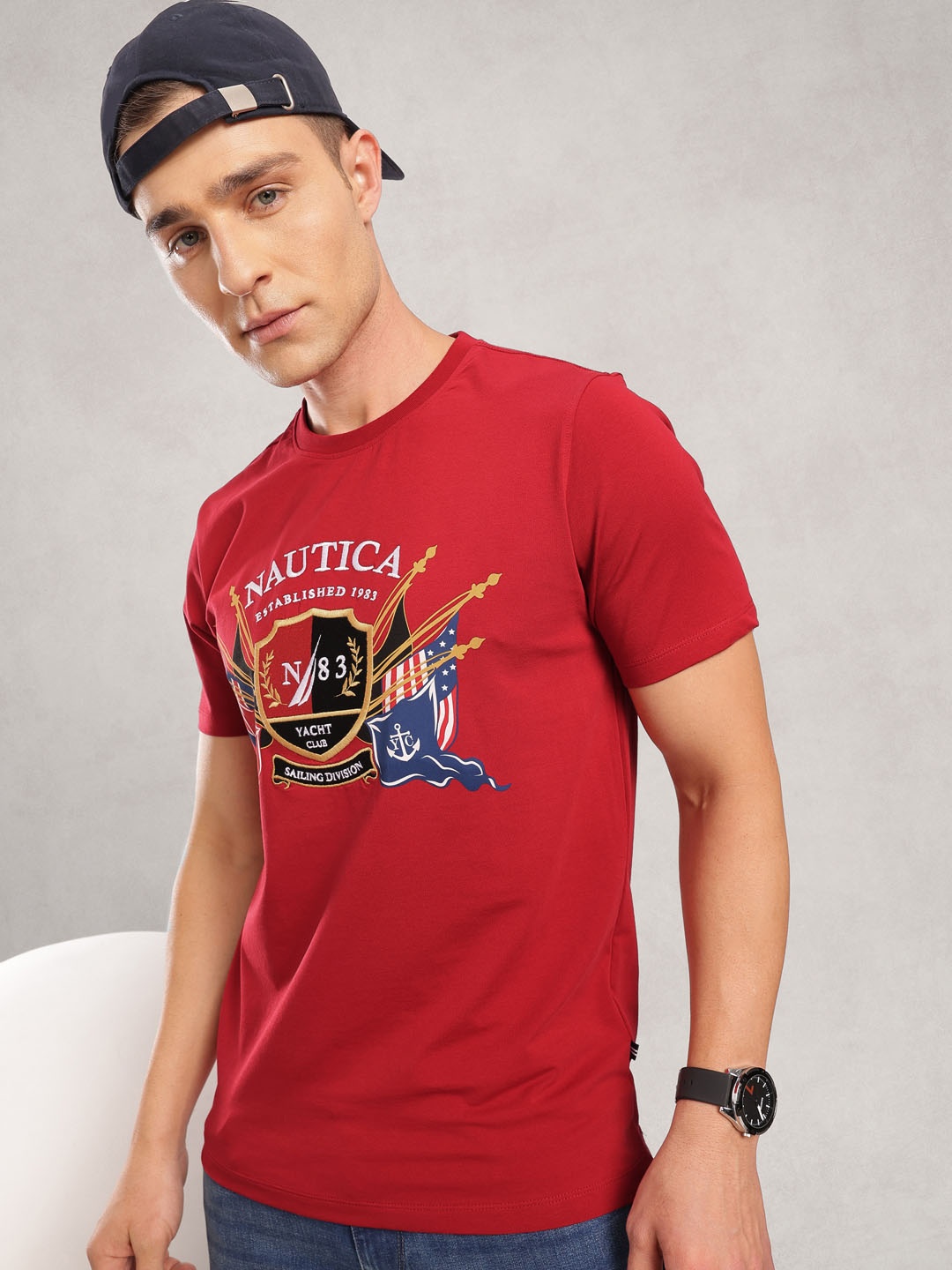 

Nautica Graphic Printed Applique Detail T-shirt, Red