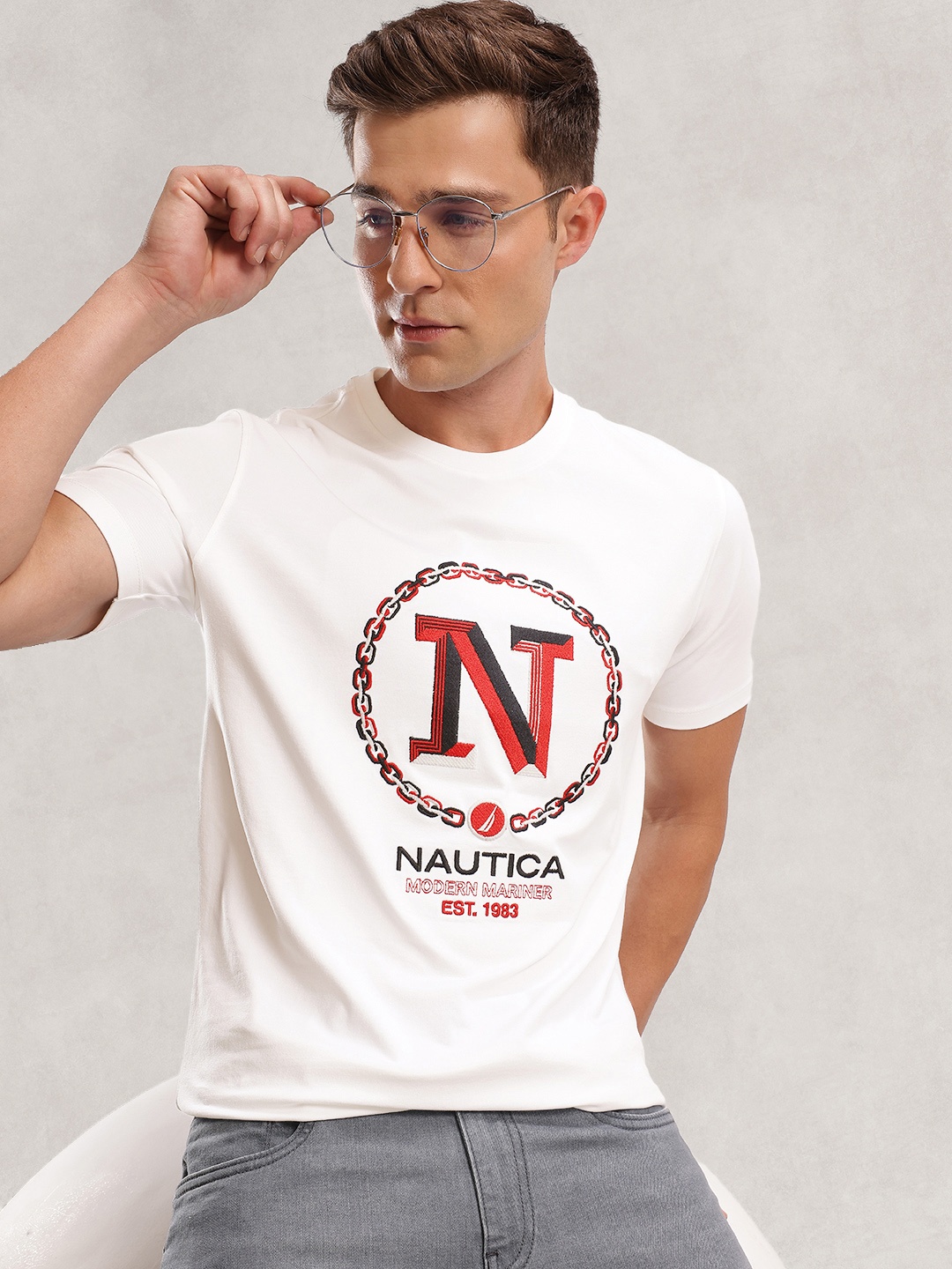 

Nautica Brand Logo Embroidered T-shirt, White