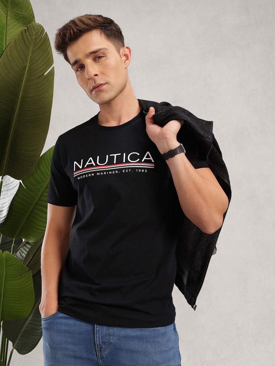 

Nautica Brand Logo Printed Pure Cotton T-shirt, Black
