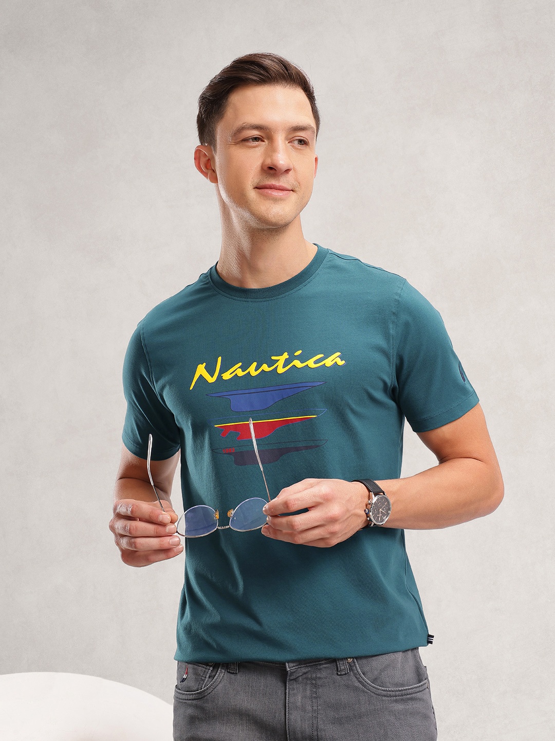 

Nautica Brand Logo Printed T-shirt, Teal