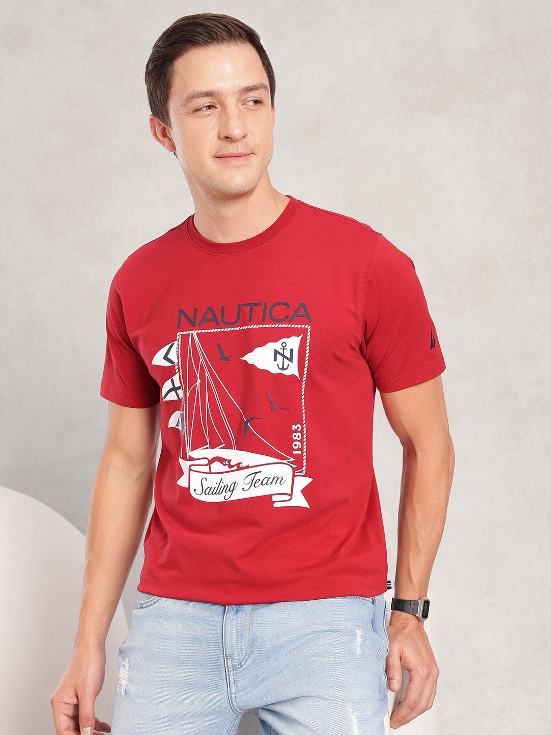 

Nautica Pure Cotton Graphic Printed T-shirt, Red