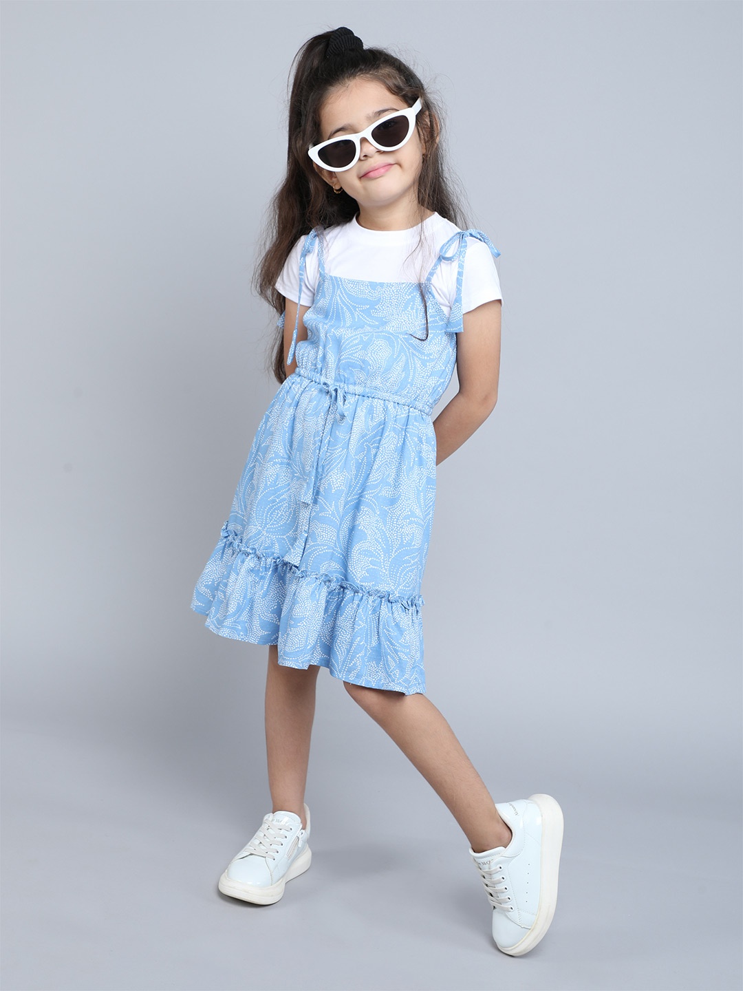 

taffykids Print T-shirt Midi Dress, Blue