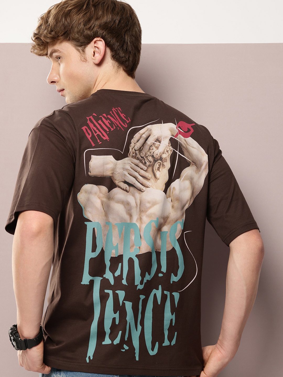 

Kook N Keech Graphic Printed Drop-Shoulder Sleeves Oversized T-shirt, Brown