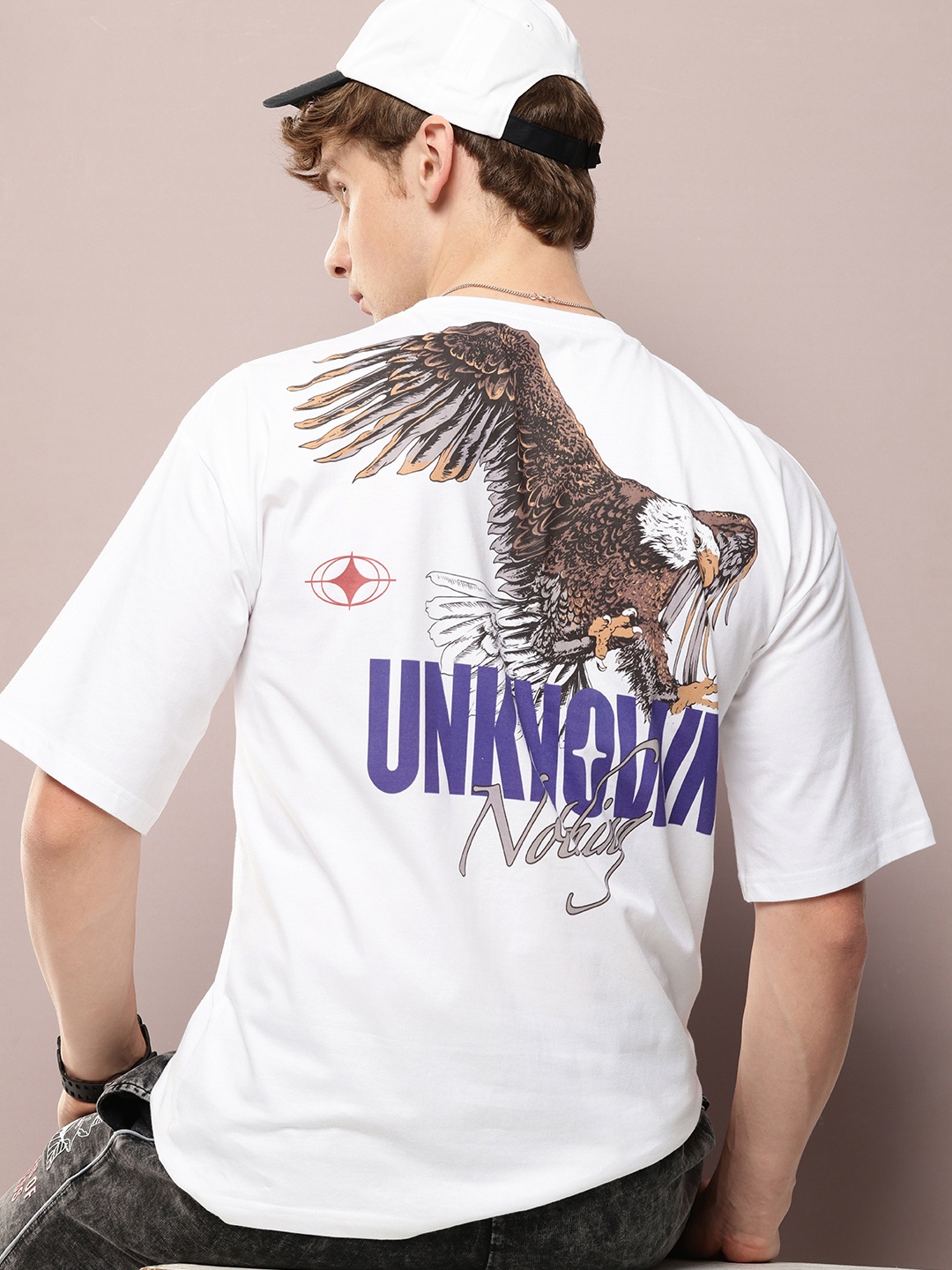 Kook N Keech Printed Drop-Shoulder Sleeves Oversized T-shirt, White