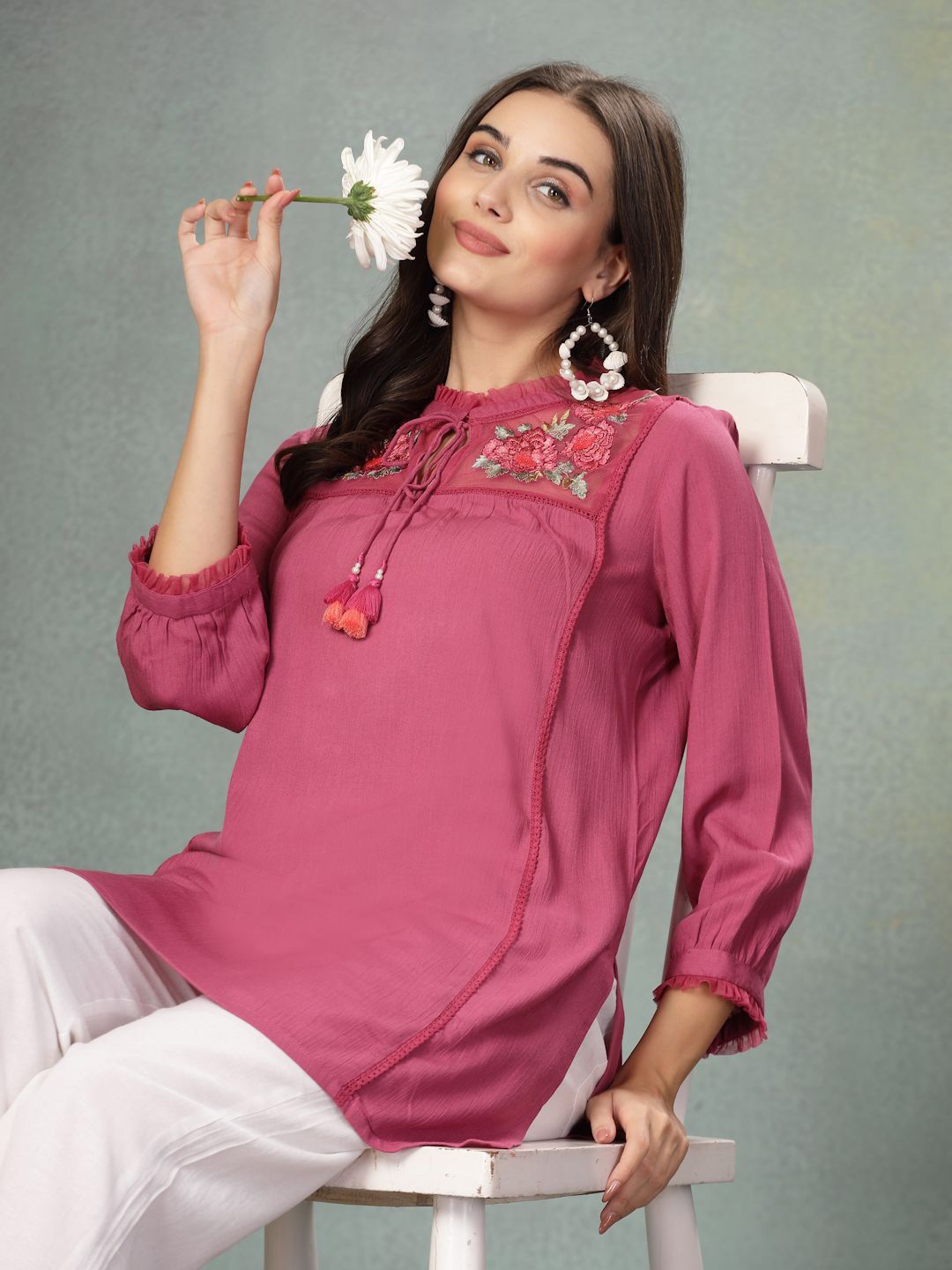 

Nayam By Lakshita Floral Embroidered Kurti, Pink