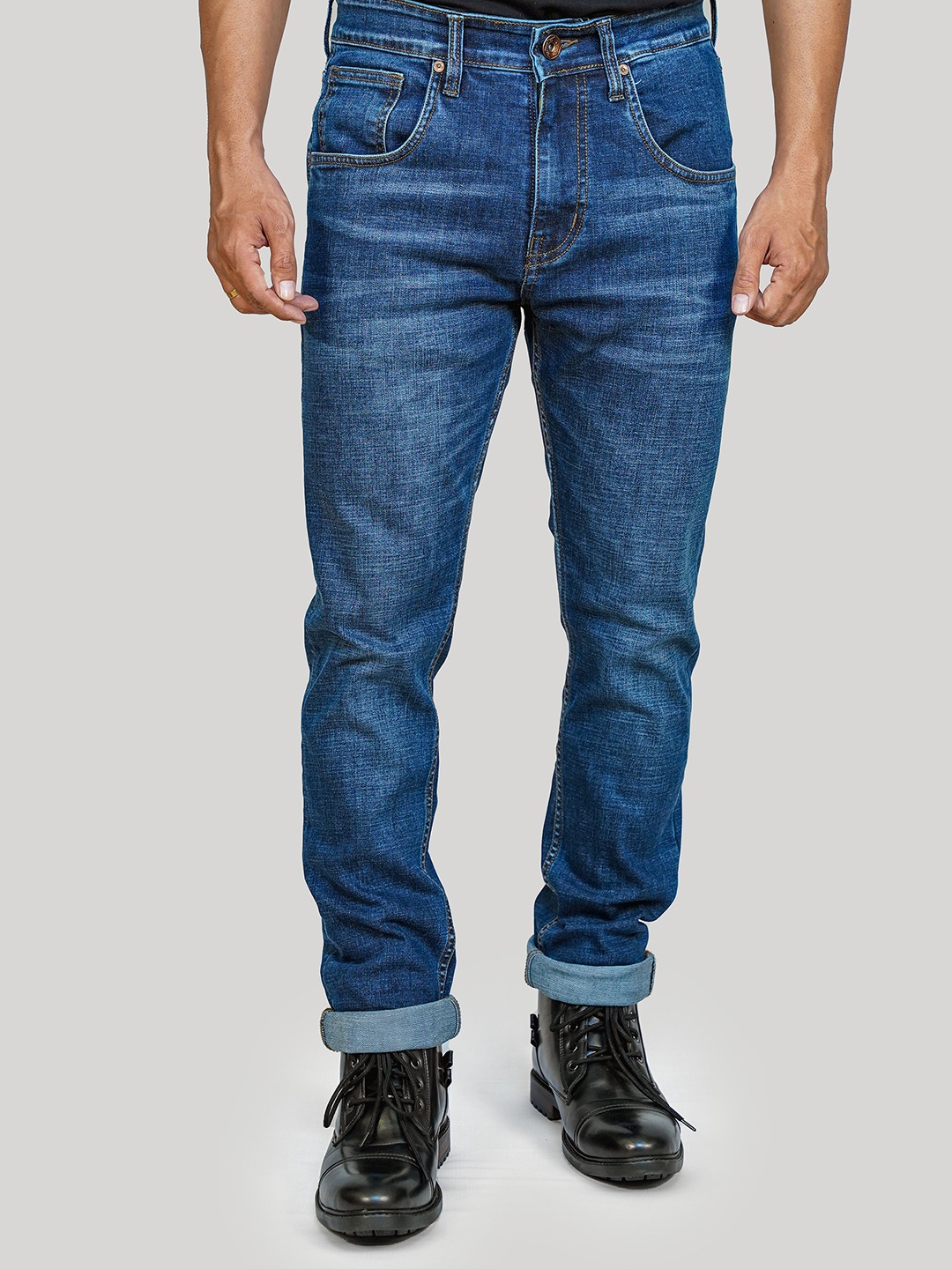 

KAPTHE Men Comfort Highly Distressed Jeans, Blue