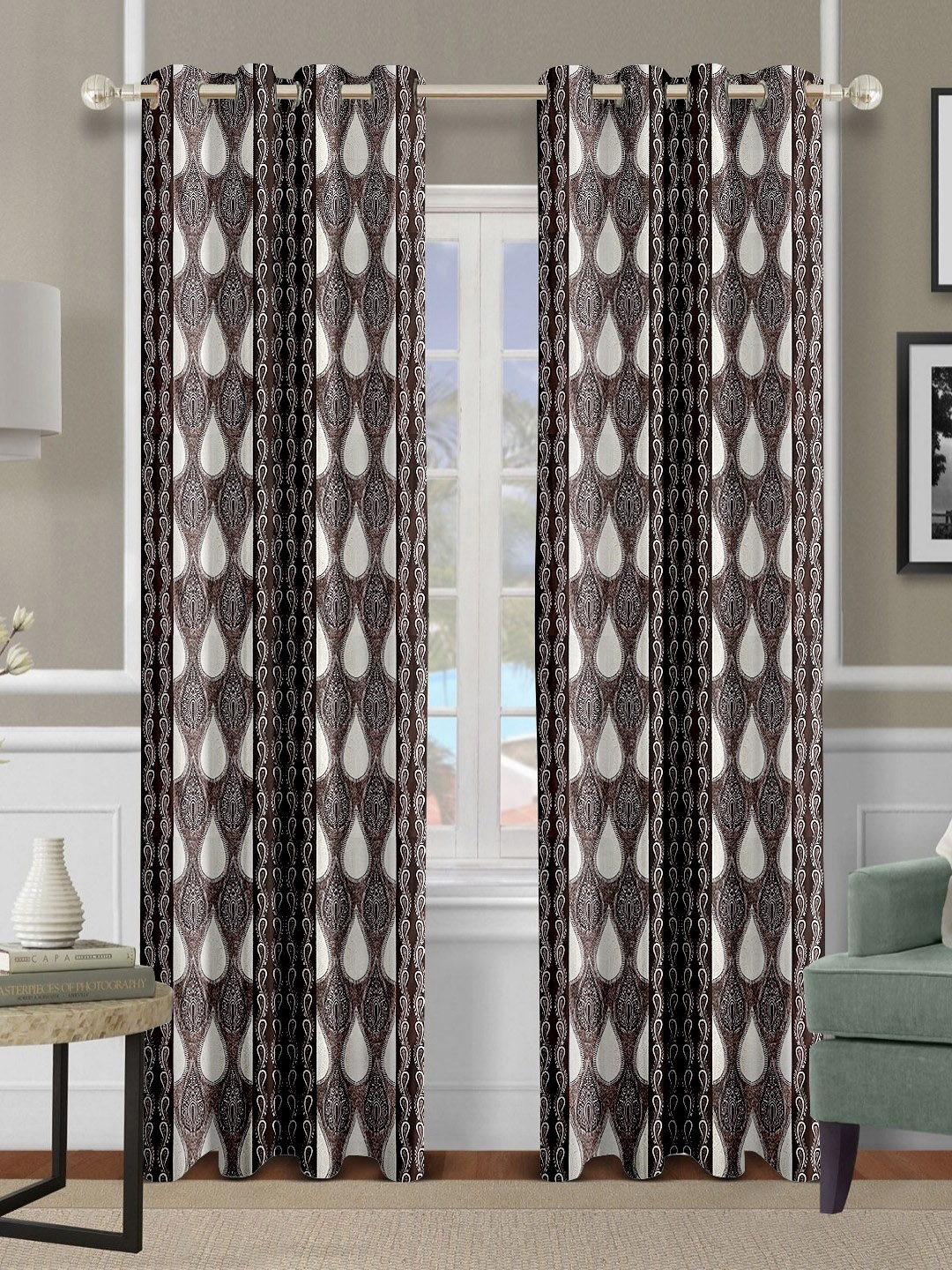 

Aura Brown & White Set of 2 Ethnic Motifs Long Door Curtain