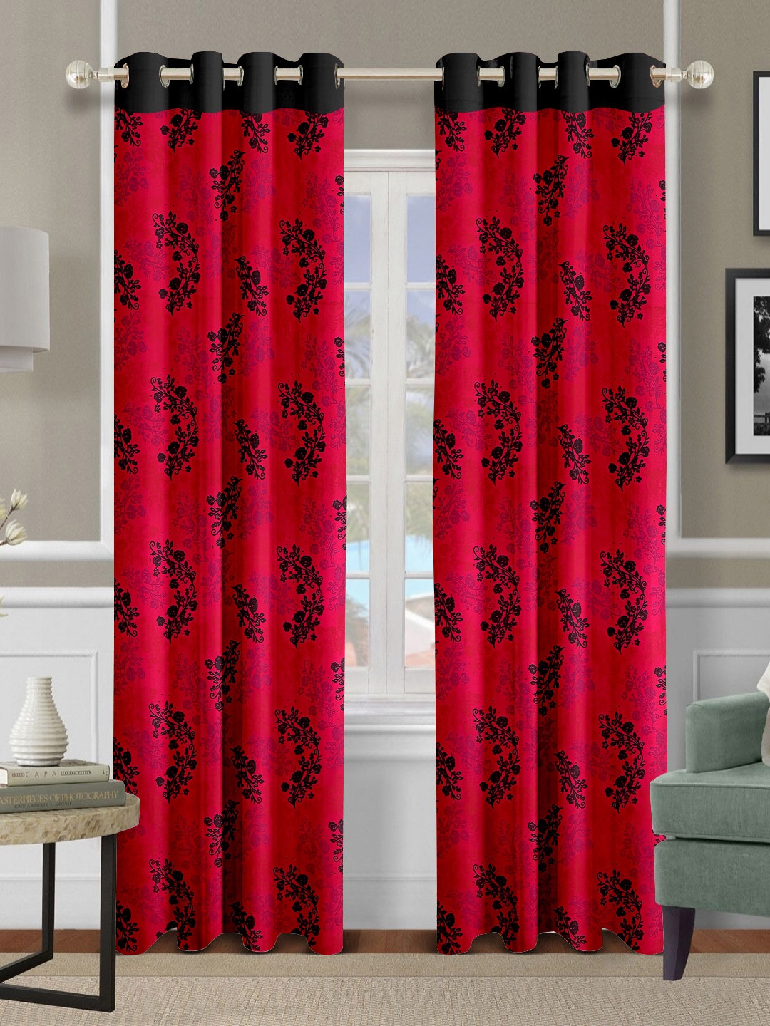 

Aura Red & Black Set of 2 Ethnic Motifs Long Door Curtain