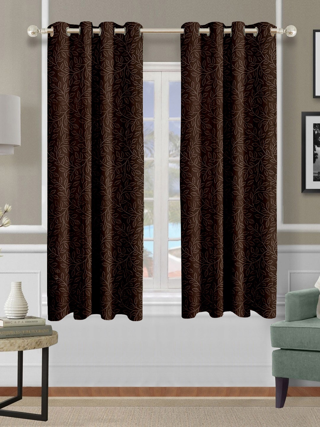 

Aura Brown Set of 2 Floral Window Curtain